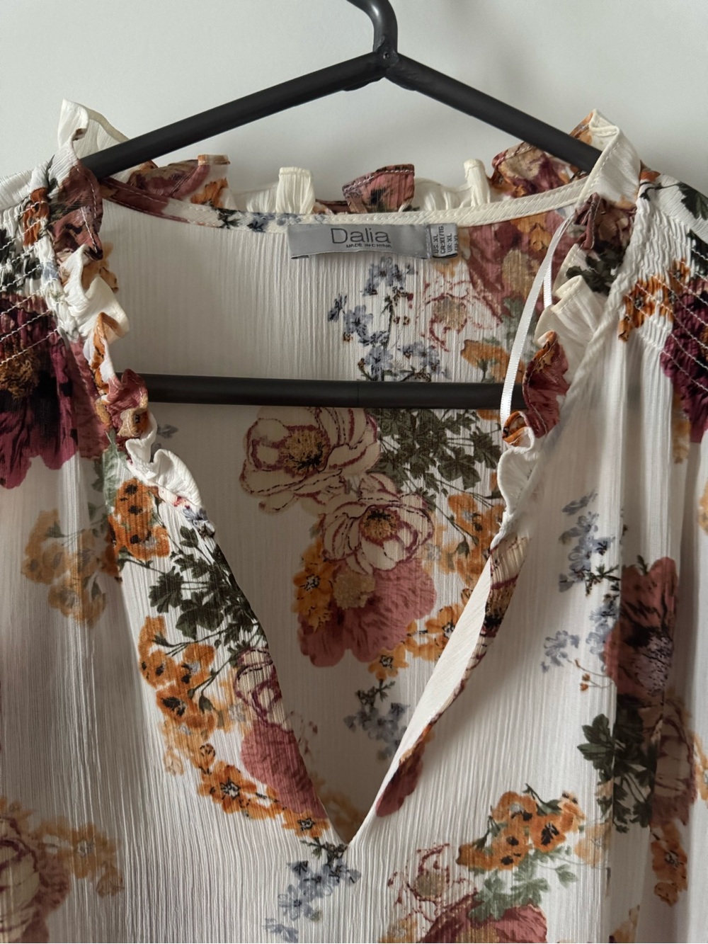 Dalia Cream Floral V-Neck Peasant Blouse - Picture 2 of 7